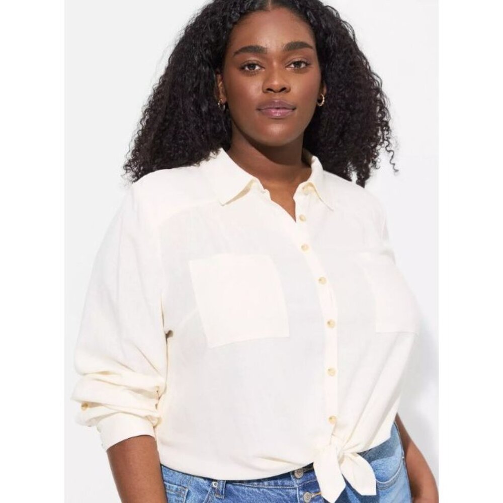 NEW Torrid‎ Plus 4X Madison Linen Button Up Long Sleeve Shirt Blouse Top